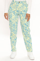 Mod Babe Swirl Print Slim Straight Leg Jeans - Blue/combo Ins Street